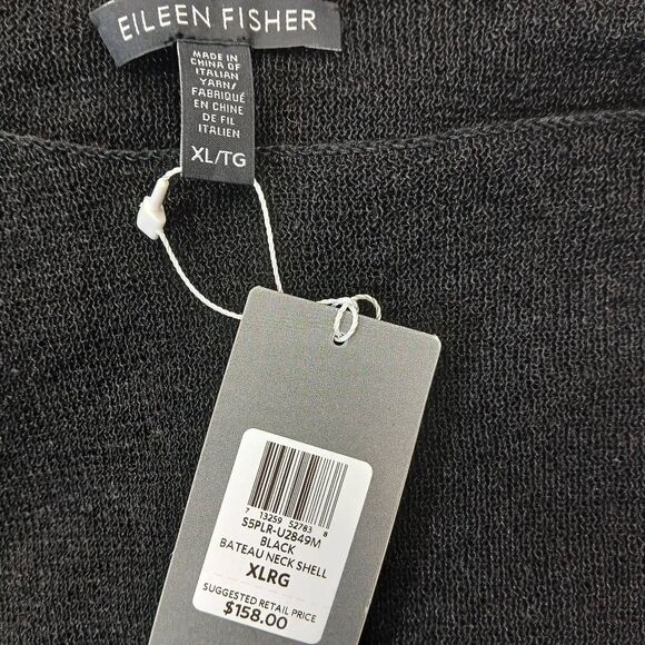 Eileen fisher womens xl linen knit tank shell top black boat neck shirt - Picture 4 of 9